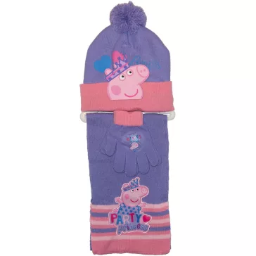 Peppa Malacos sapka sál kesztyű szett lila