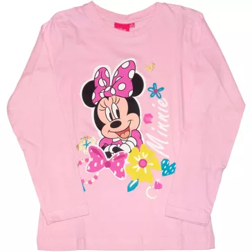 Minnie Mouse hosszú ujjú póló virágokkal rózsaszín