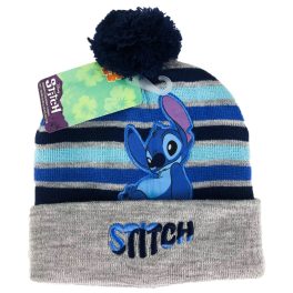 Stitch bojtos kötött sapka szürke